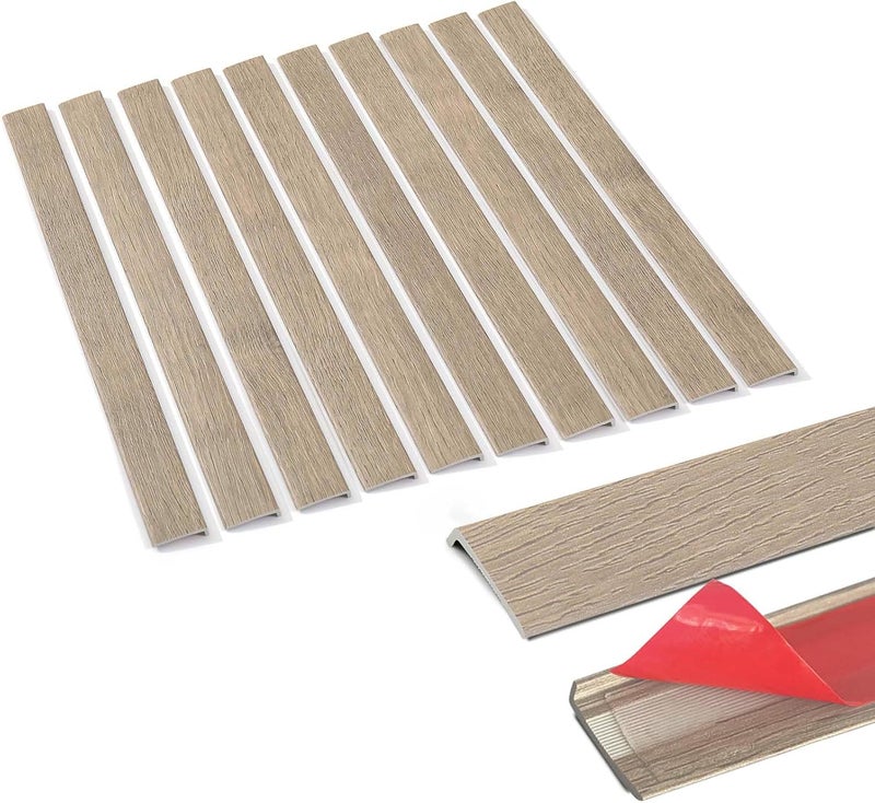 Tilingview 10 Pcs Peel and Stick Tile Trim Edge, Self-Adhesive 12" PVC Molding Edging for Kitchen Backsplash (Tan Woodgrain) - Image 1